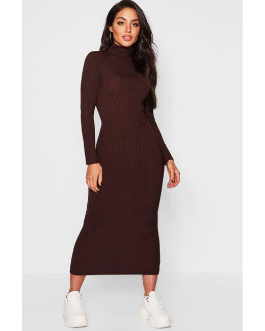 Boohoo Jumbo Rib Turtleneck Midi Dress 