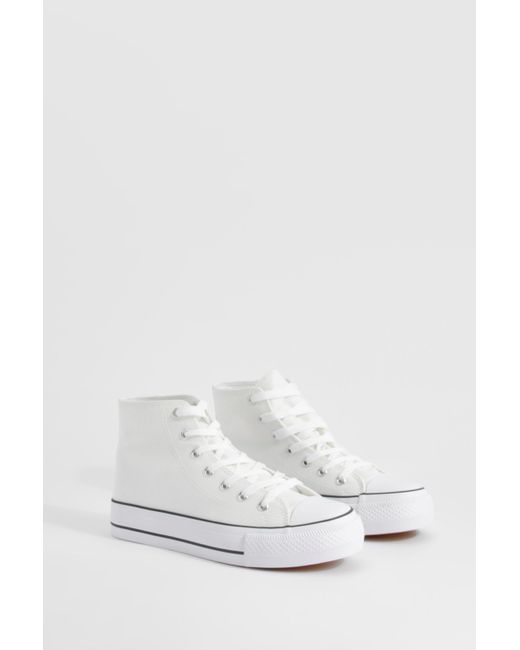 Boohoo White Platform High Top Lace Up Sneakers