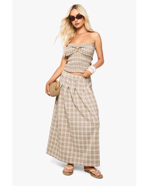 Boohoo Natural Flannel Pleated Split Midi Skirt