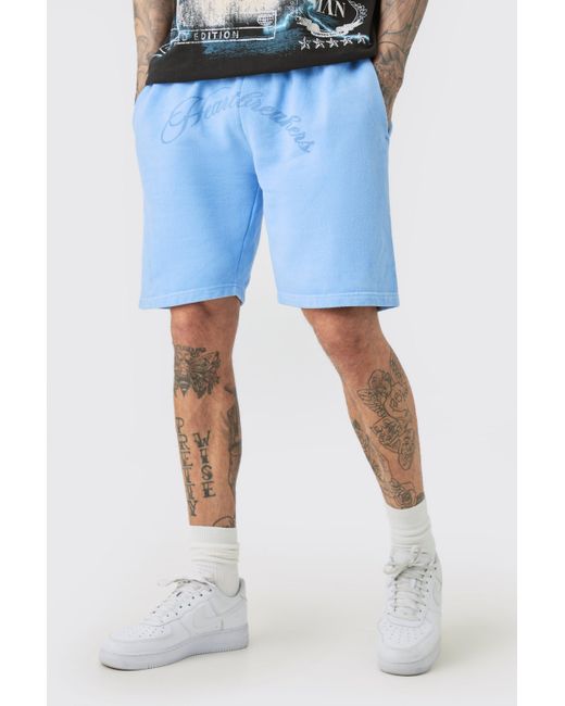 BoohooMAN Tall Oversized Hearbreakers Shorts In Blue for men