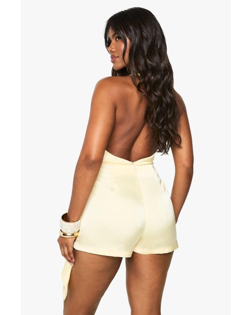 Boohoo Natural Drape Satin Playsuit