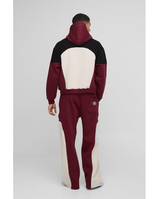 Boohoo Red Oversized Colour Block Pour Homme Jogger