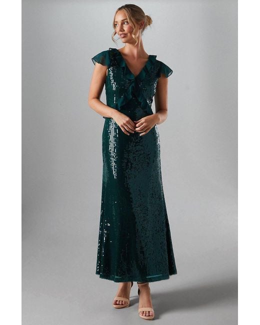 Coast Women's Green Sequin And Chiffon Flutter Sleeve Bridesmaid