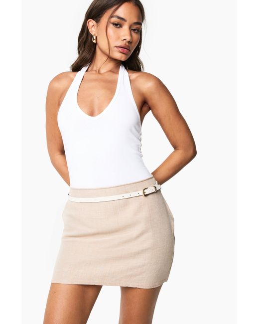 Minifalda Efecto Lino Boohoo de color White