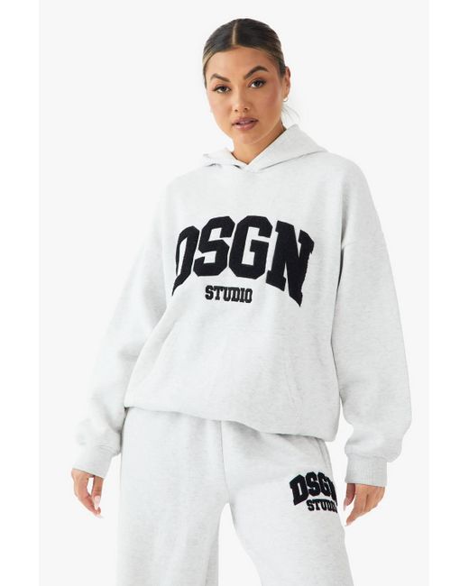 Boohoo White Towelling Applique Oversized Hoodie