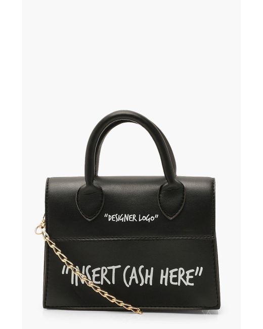 Boohoo Black Insert Cash Here Slogan Structured Cross Body Bag