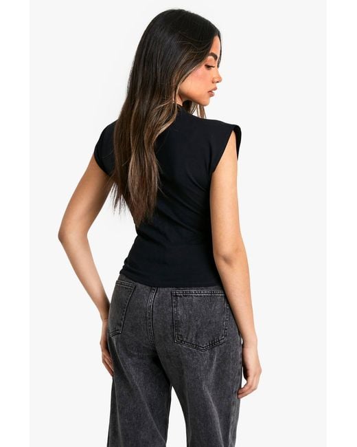 Boohoo Black Jersey Cap Sleeve Split Hem Top