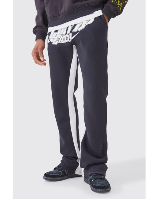 BoohooMAN Blue Limited Edition Stacked Gusset Joggers for men