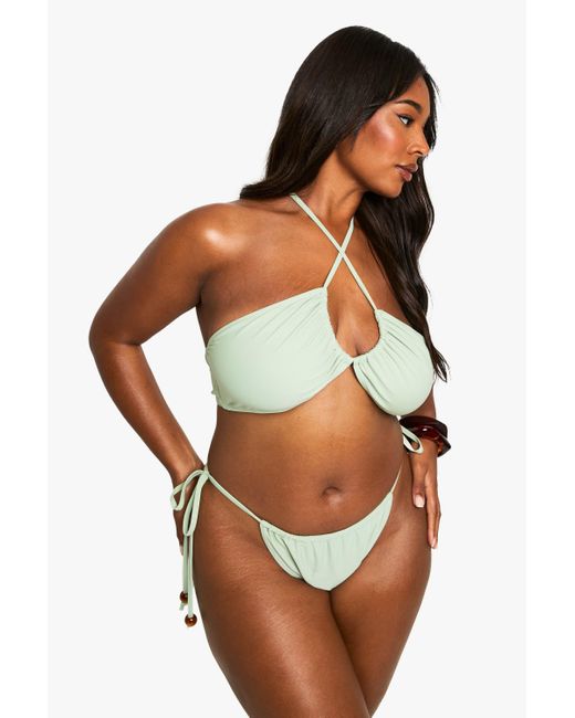 Bikini Plus Palabra De Honor Con Cuentas Boohoo de color Green