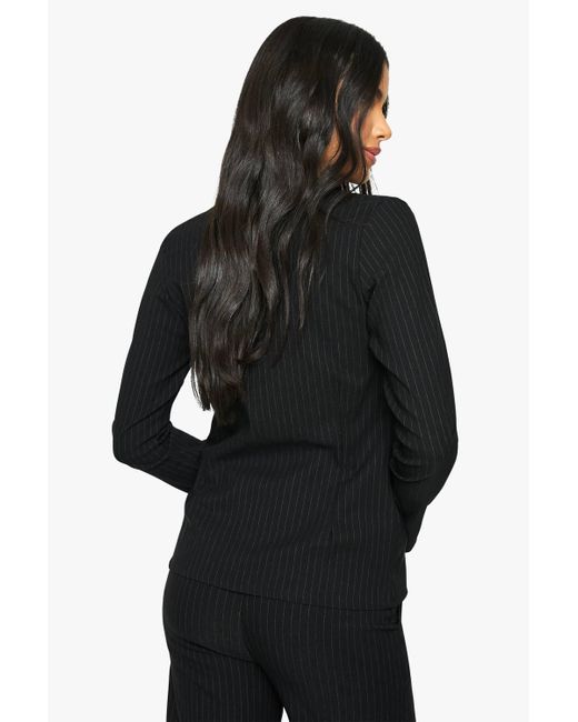Boohoo Black Pinstripe Bengaline Single Breasted Blazer