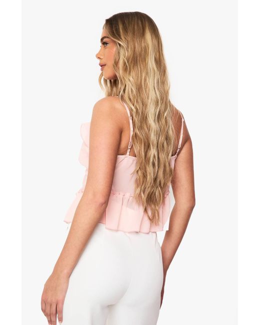 Boohoo Pink Chiffon Ruffle Cami Top