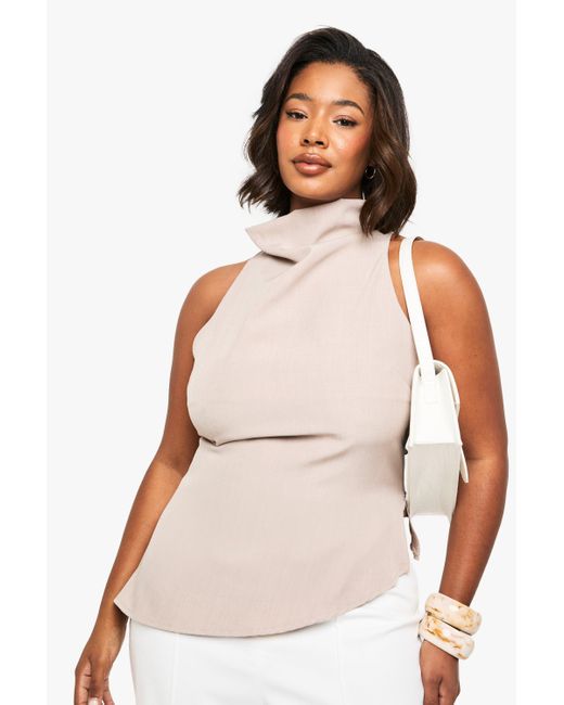 Boohoo Natural Plus Cowl Front Top