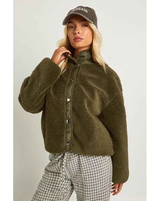 Boohoo Green Teddy Button Up Jacket