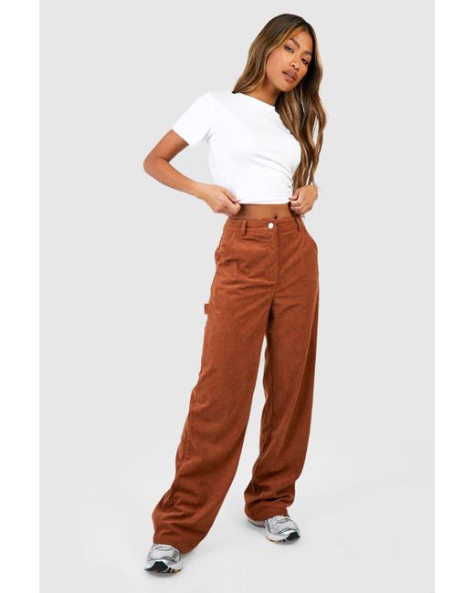 Boohoo White Corduroy Relaxed Fit Carpenter Trouser