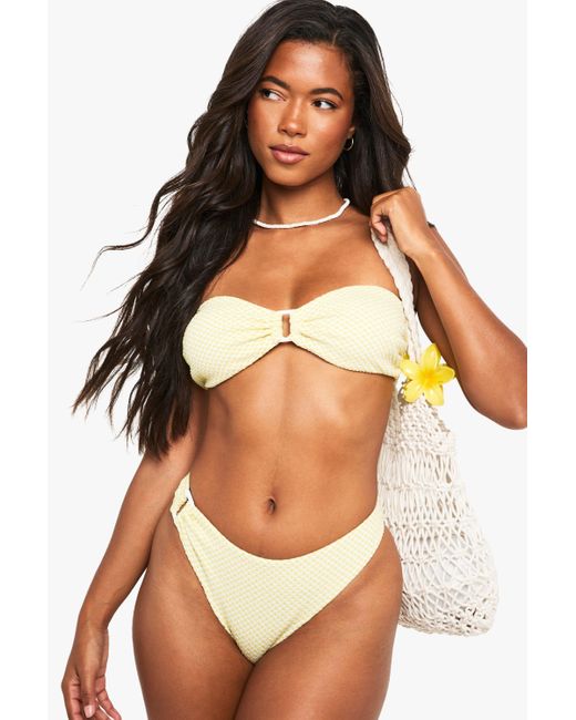 Boohoo Orange Seersucker Gingham Trim Bandeau Bikini Top