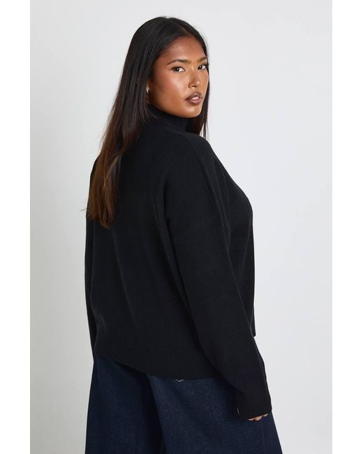 Boohoo Black Plus Half Zip Neck Collared Jumper