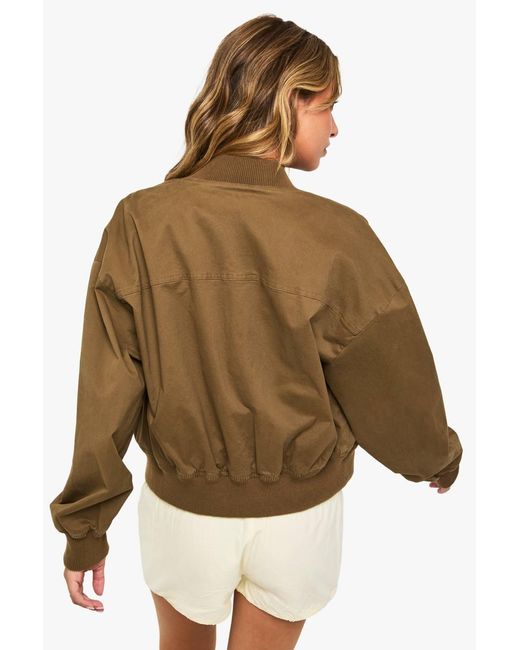 Boohoo Brown Collarless Bomber Jacket