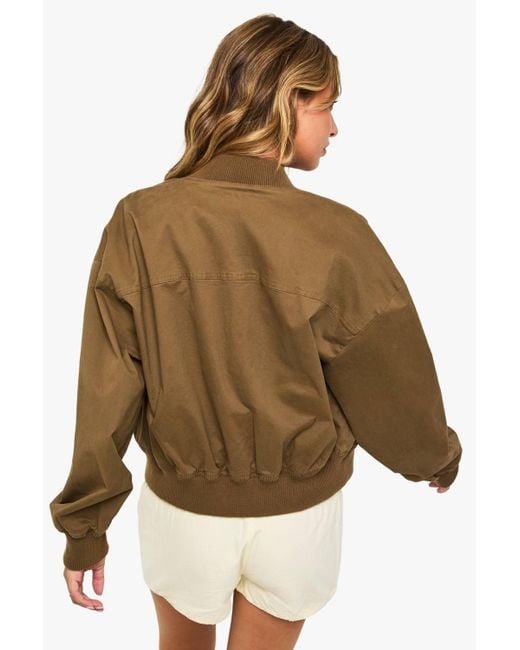 Boohoo Brown Collarless Bomber Jacket