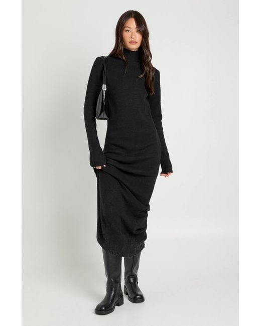 boohoo knitted maxi dress boohoo Women's Ladder Knit Open Back Maxi Dress - Black