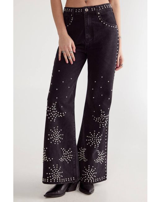 Nasty Gal Blue Western Studded Flare Jean