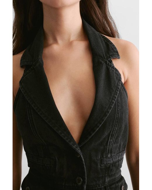 Nasty Gal Black The Denim Halterneck Waistcoat Dress