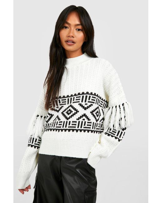 Boohoo Tassel Aztec Print Jumper in White Lyst