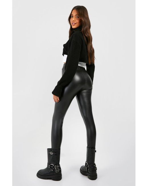 Boohoo Super Stretch Waist Shaping Leather Look Leggings in Black