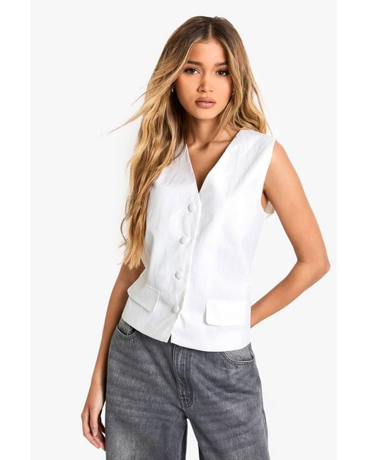 Boohoo White Tailored Nylon Button Waistcoat