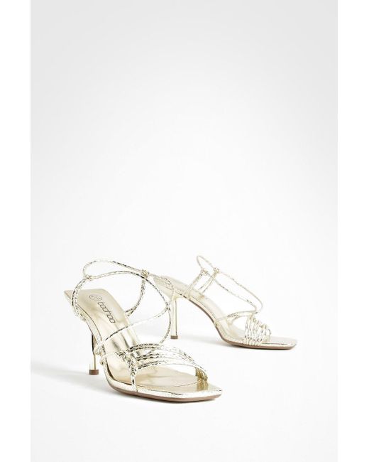 Boohoo White Knot Detail Strappy High Heels