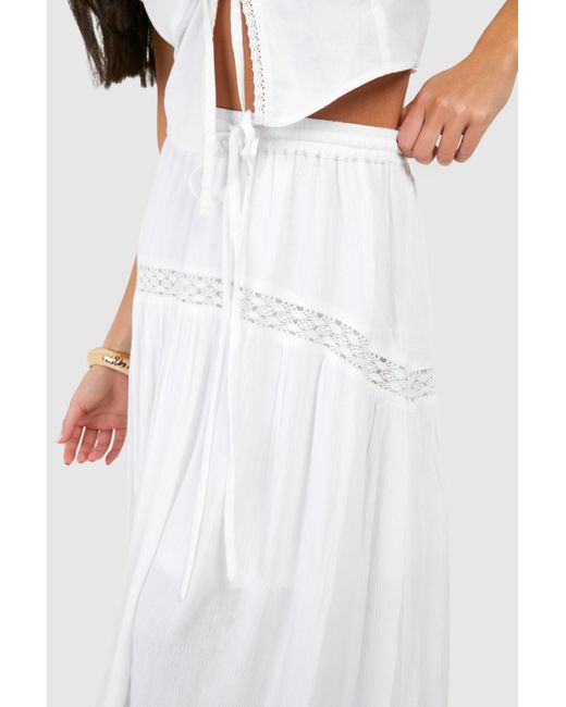 Petite Lace Detail Cotton Maxi Skirt Boohoo de color White
