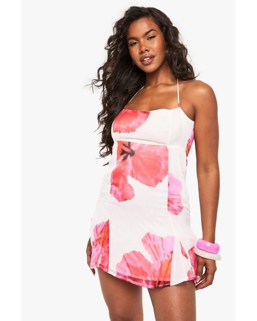 boohoo floral bodycon dress Estelle Floral Print Bodycon Midi Dress Coral main image 1