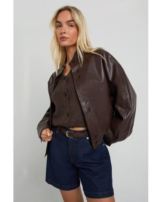 Boohoo Blue Faux Leather Bomber Jacket