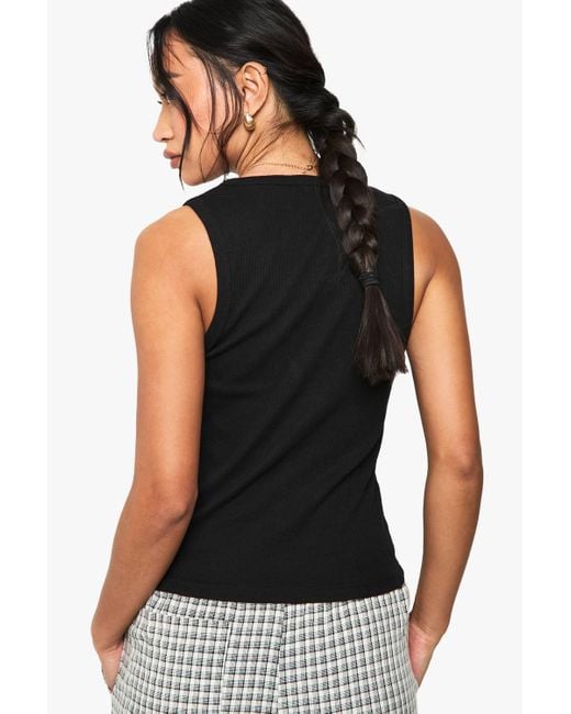 Boohoo Black Rib V Neck Tank Top