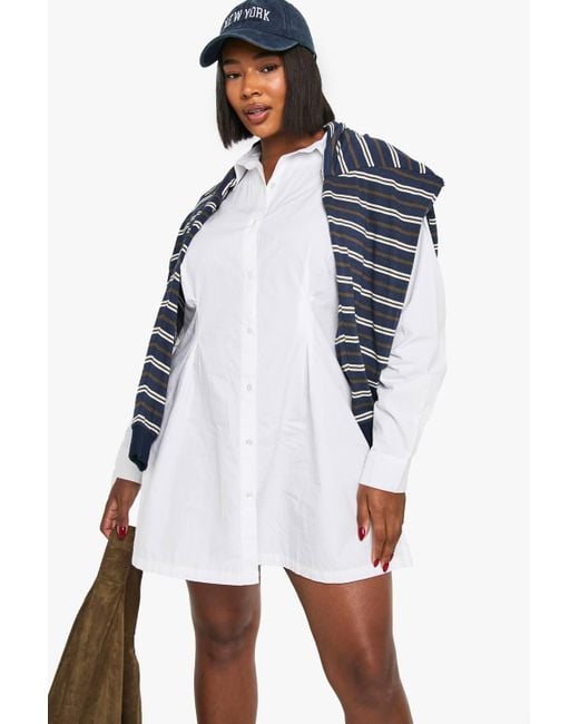 boohoo poplin ruched midi dress Boohoo Women's White Plus Poplin Ruched Shirt Dress