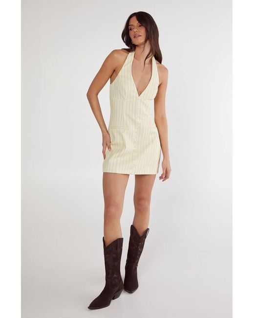 Nasty Gal Pinstripe Tailored Halter Waistcoat Dress in Natural