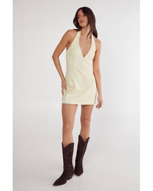 Nasty Gal Natural Pinstripe Tailored Halter Waistcoat Dress