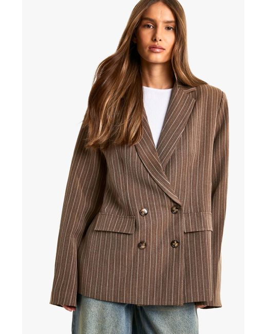Boohoo Brown Pinstripe Oversized Single Breasted Blazer