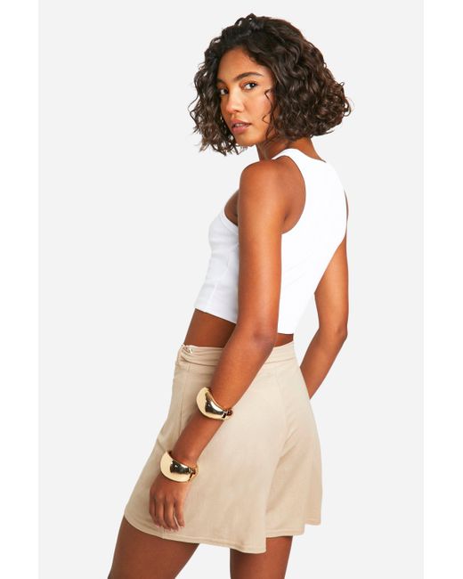 Boohoo White Tall Linen Look Belted Flippy Shorts