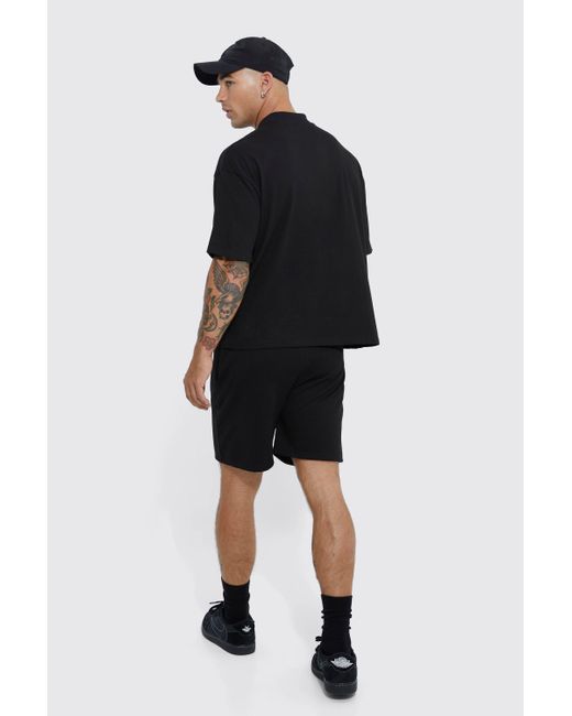 BoohooMAN Black Oversized Short Length T-shirt & Short Set for men