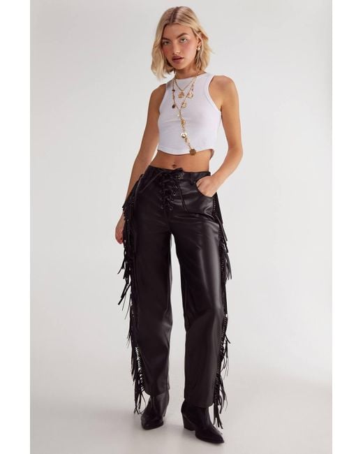 Nasty Gal Black Fringe Faux Leather Pants