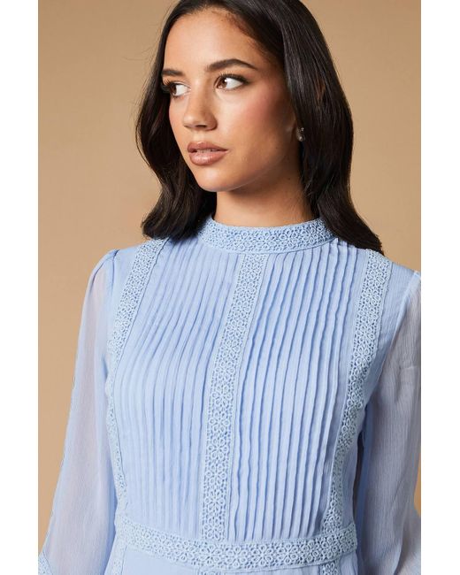 Oasis Blue Plain Lace Trim Detail Maxi Dress