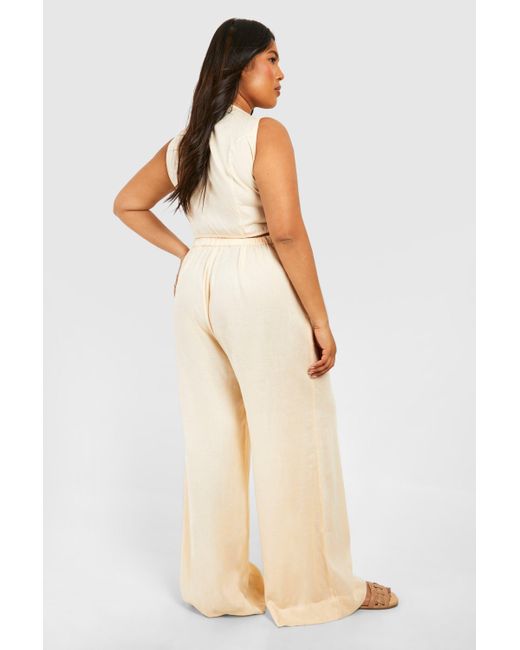 Boohoo Natural Plus Woven Tailored Button Down Jumpsuit