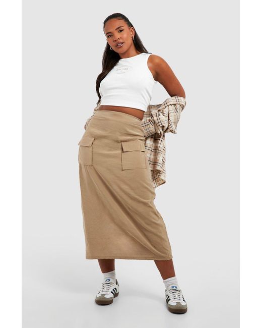 Boohoo Natural Plus Woven Pocket Detail Cargo Midaxi Skirt