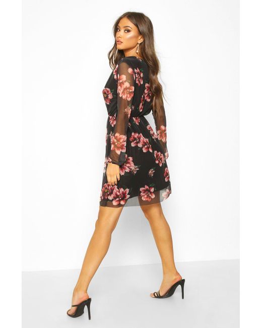 floral mesh sleeve dress