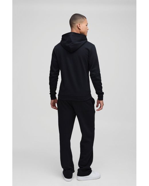 BoohooMAN Black Relaxed Fit Pintuck Split Hem Interlock Sweatpants for men