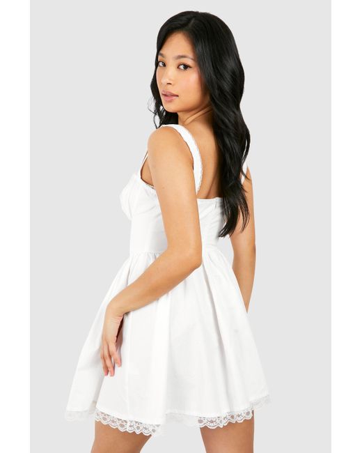 Boohoo White Petite Cotton Strappy Milkmaid Mini Dress