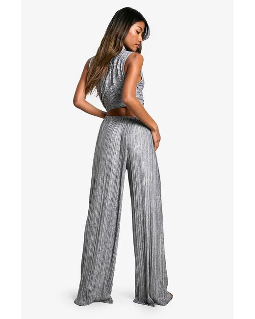 Boohoo White Crinkle Marl Drawstring Trouser