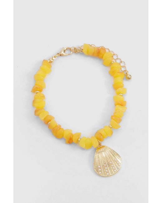 Boohoo Yellow Beaded Shell Bracelet