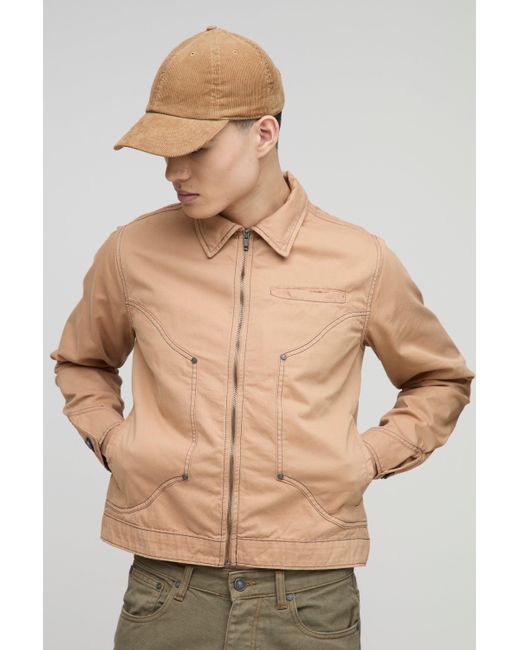 BoohooMAN Oversize Twill-Jacke mit Naht-Detail in Natural für Herren