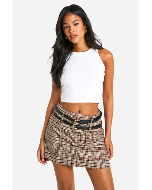 Boohoo White Tall Check Wool Look Micro Mini Skirt